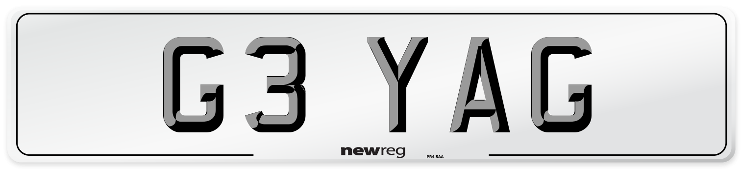G3 YAG Number Plate from New Reg